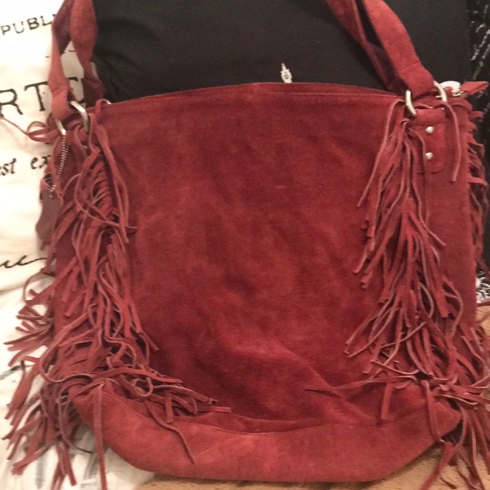 🤍 Burgundy suede Red fringe bag